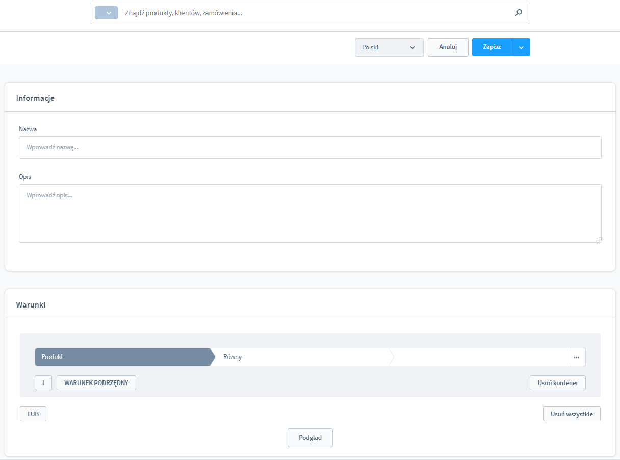 Sekcja Dynamiczne grupy produkty Shopware 6 Zarządzanie dynamicznymi grupami produktu Shopware 6