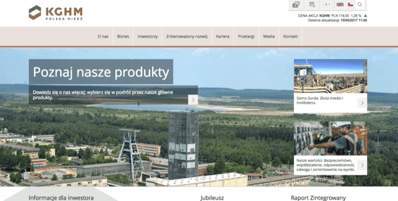 Strona internetowa KGHM Storna KGHM stworzona na Drupalu