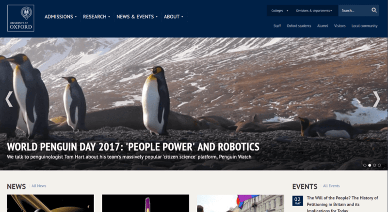 Strona internetowa Oxfordu na Drupalu Strona Uniwersytetu Oksfordzkiego
