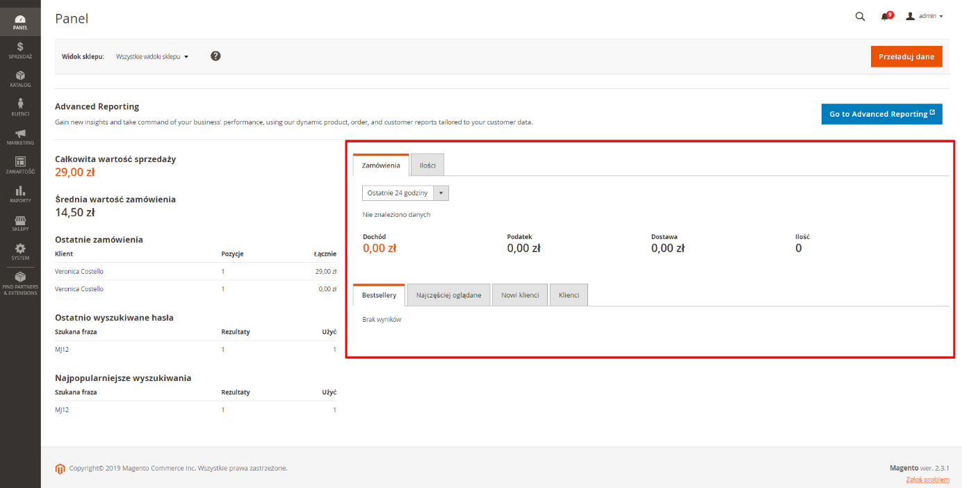 Podstawowe informacje o panelu Magento Panel administracyjny Magento- podstawowe informacje