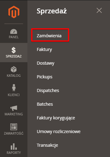 Panel zarządzania zamówieniami w Magento