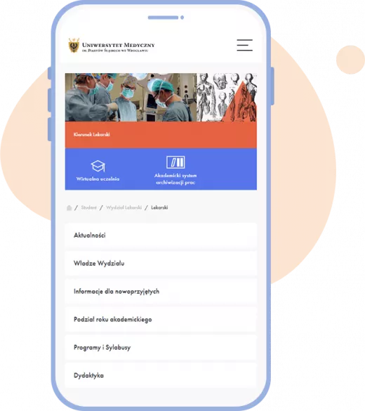 Mobile view - Wroclaw Medical University Mobile version of medical univeristy's website
