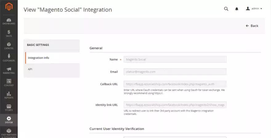 Widok panelu Magento 2.2.