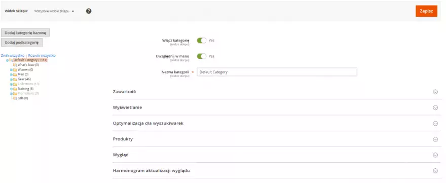 Kategorie produktów w Magento 2