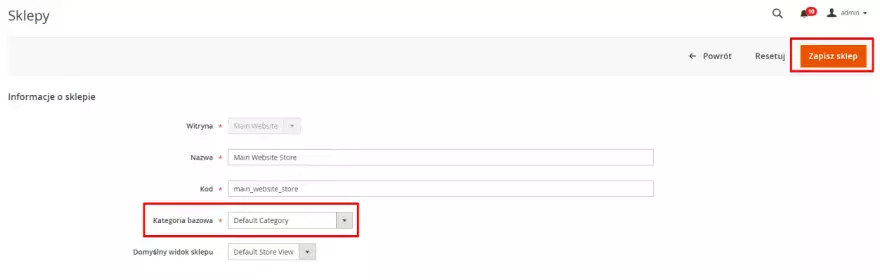 Dodawanie kategorii bazowej w Magento
